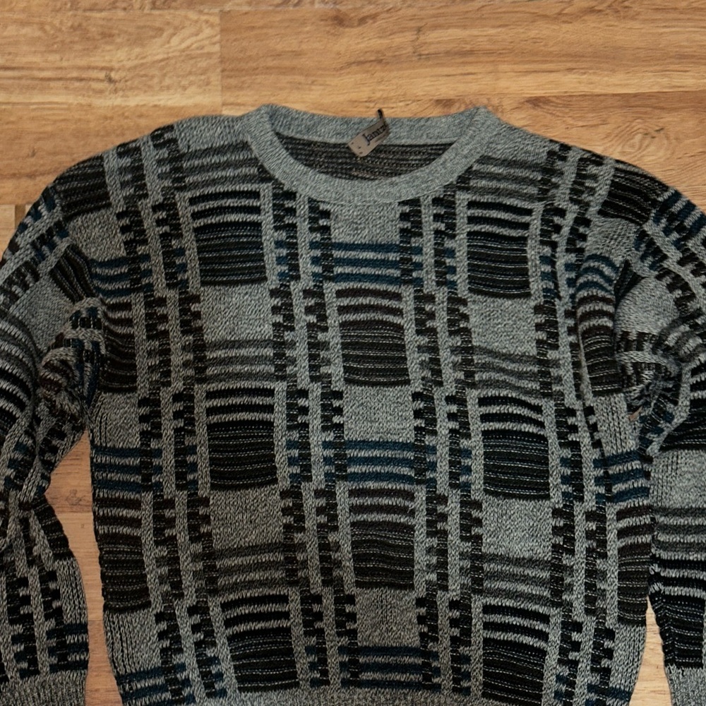 Jantzen vintage sweater, crochet sweater, blue and black accents, loose fit